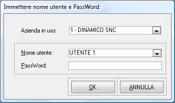 Immettere nome utente e PassWord
